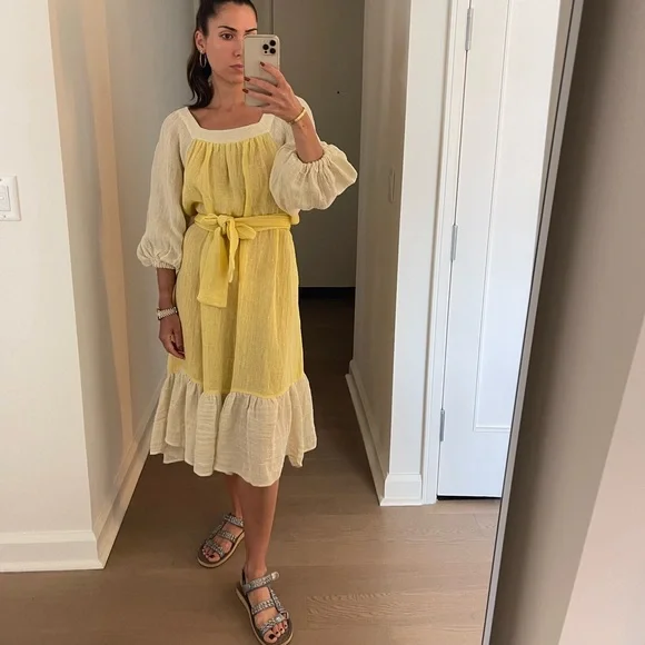 LISA MARIE FERNANDEZ LMF Laure belted linen-blend gauze midi dress - Picture 2 of 14